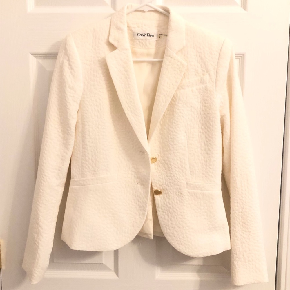 Calvin Klein: NEW! Ivory Blazer w Gold Buttons